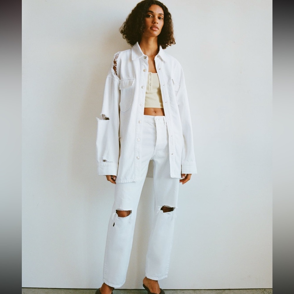 Zara ripped full length straight leg jeans